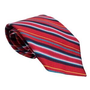 Men’s Robert Stewart multicolor striped red silk repp necktie made USA Office